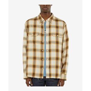 The Kooples Mens XL Plaid Shirt Brown & Beige Cotton Blend Western Boho Revolve